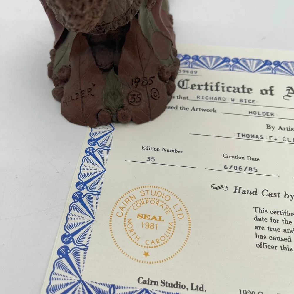 Tom Clark Gnome Holder Figurine 1985 Cairn Studio Signed #35 COA, ORIGINAL BOX